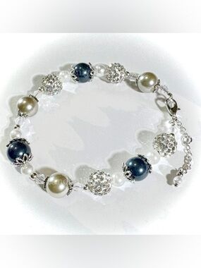 NEW Beautiful 2-Tone Tahitian Pearl & Diamond Bracelet Adjustable